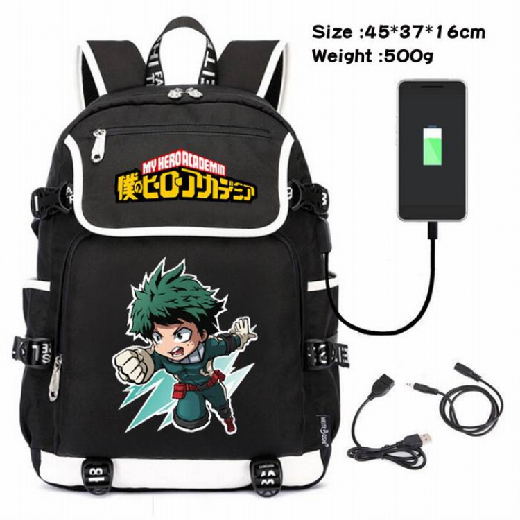 My Hero Academia-192 Anime 600D waterproof canvas backpack USB charging data line backpack
