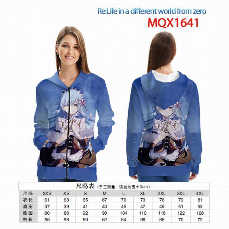 Re:Zero kara Hajimeru Isekai Seikatsu Full color zipper hooded Patch pocket Coat Hoodie 9 sizes from XXS to 4XL MQX 1641