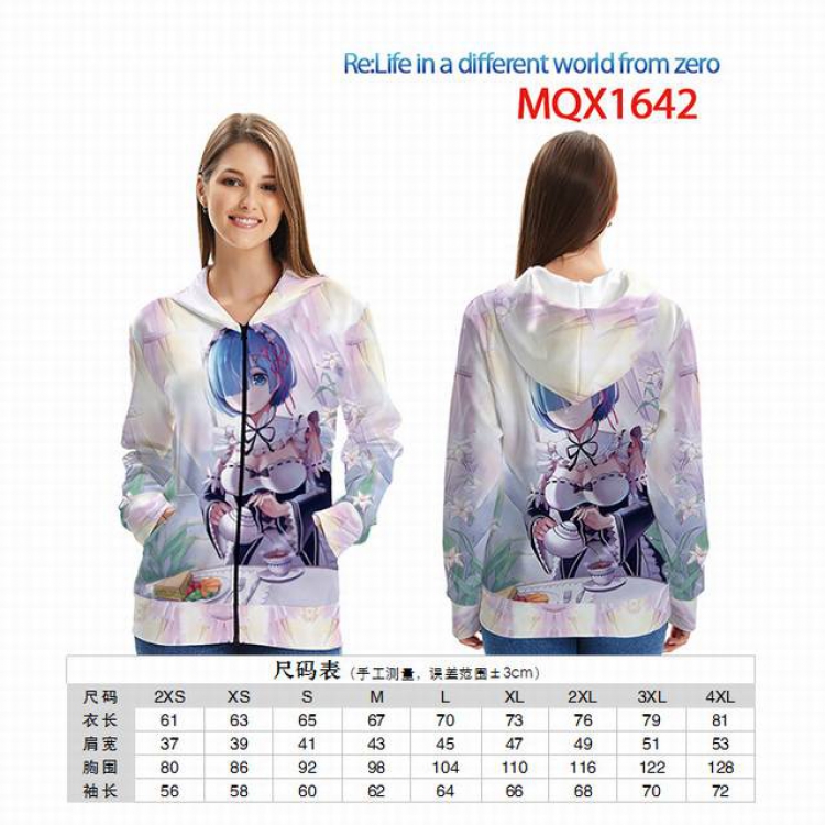 Re:Zero kara Hajimeru Isekai Seikatsu Full color zipper hooded Patch pocket Coat Hoodie 9 sizes from XXS to 4XL MQX 1642
