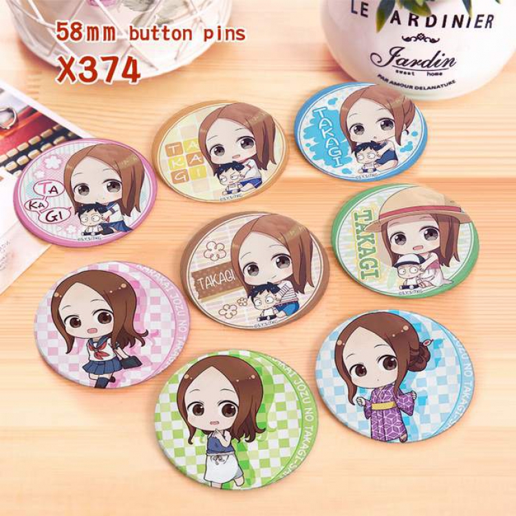 Takagi san who is good at teasing a set of 8 models Tinplate coated badge 6CM X374