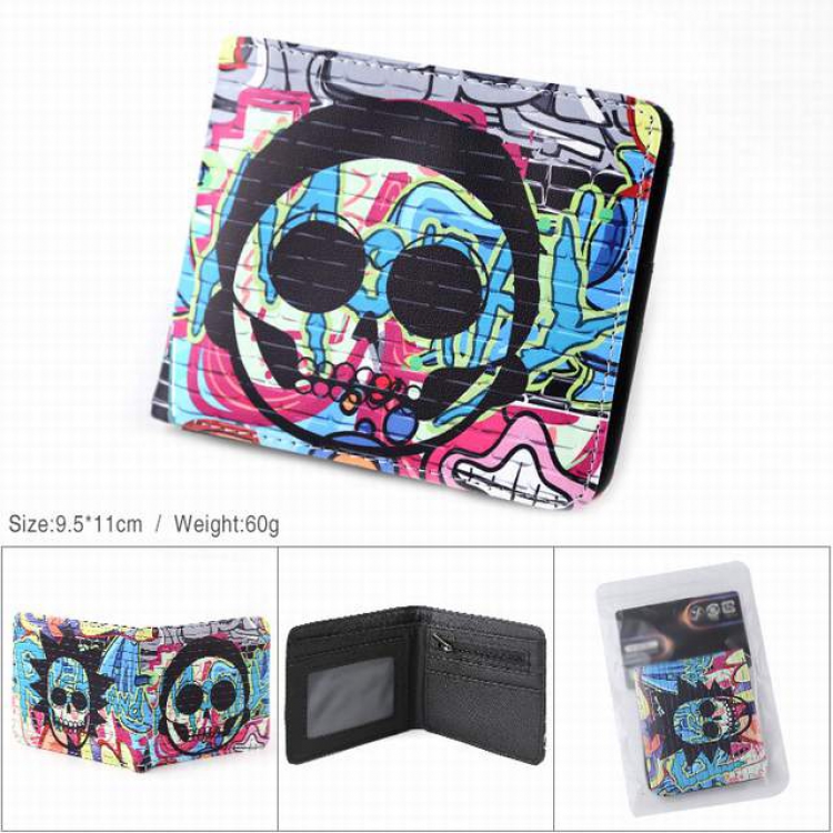 Rick and Morty Cartoon PU full color silk screen two fold short card bag wallet purse 9.5X11CM 60G
