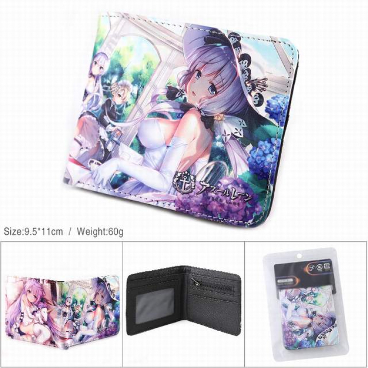 Azur Lane Beautiful girl PU full color silk screen two fold short card bag wallet purse 9.5X11CM 60G