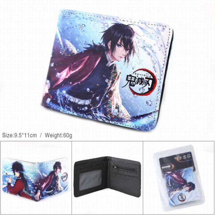 Demon Slayer Kimets Tomioka Giyuu PU full color silk screen two fold short card bag wallet purse 9.5X11CM 60G