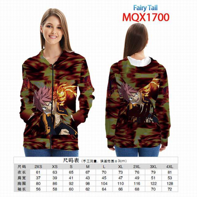 Fairy tail Full color zipper hooded Patch pocket Coat Hoodie 9 sizes from XXS to 4XL MQX 1700
