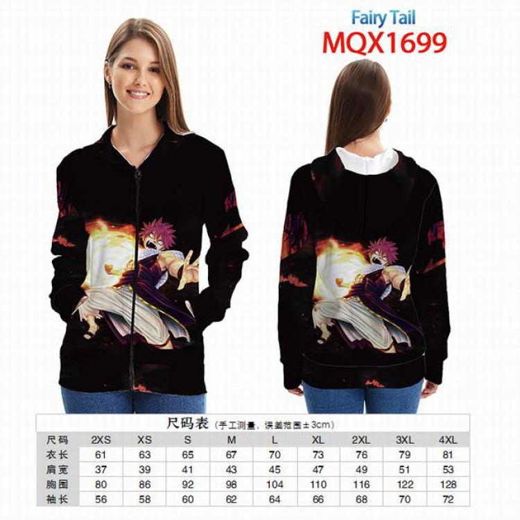 Fairy tail Full color zipper hooded Patch pocket Coat Hoodie 9 sizes from XXS to 4XL MQX 1699