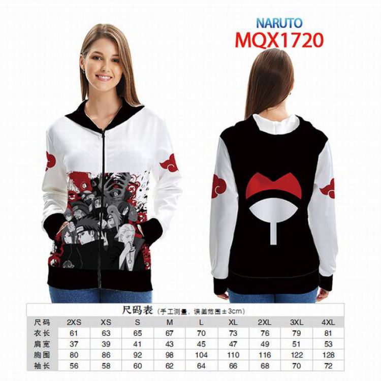 Naruto Full color zipper hooded Patch pocket Coat Hoodie 9 sizes from XXS to 4XL MQX 1720