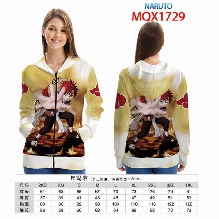 Naruto Full color zipper hooded Patch pocket Coat Hoodie 9 sizes from XXS to 4XL MQX 1729