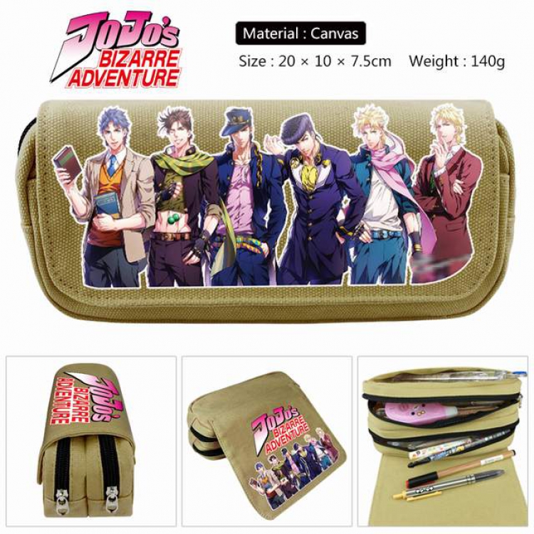 JoJos Bizarre Adventure khaki Anime double layer multifunctional canvas pencil bag stationery box wallet 20X10X7.5CM
