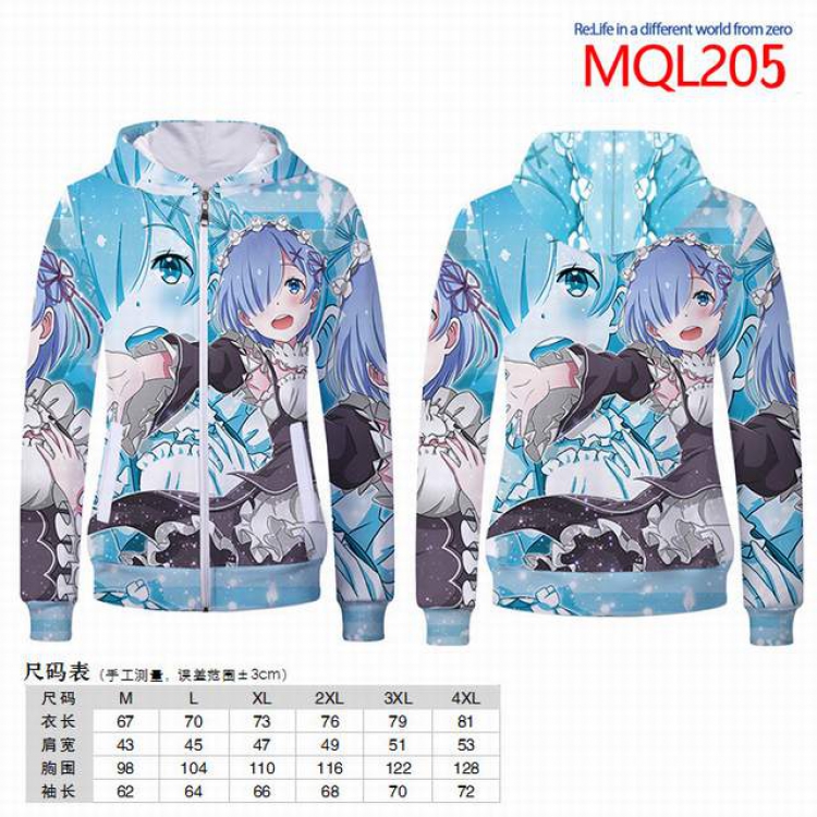 Re:Zero kara Hajimeru Isekai Seikatsu Full color zipper hooded Coat Hoodie M L XL XXL XXXL MQL205
