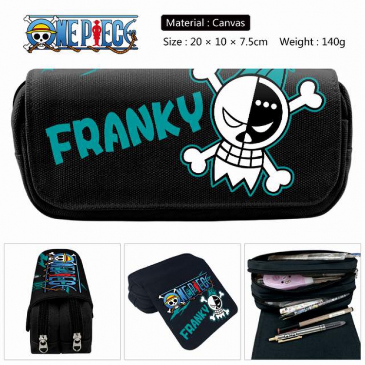 One Piece Burukku Anime double layer multifunctional canvas pencil bag stationery box wallet 20X10X7.5CM 140G Style J