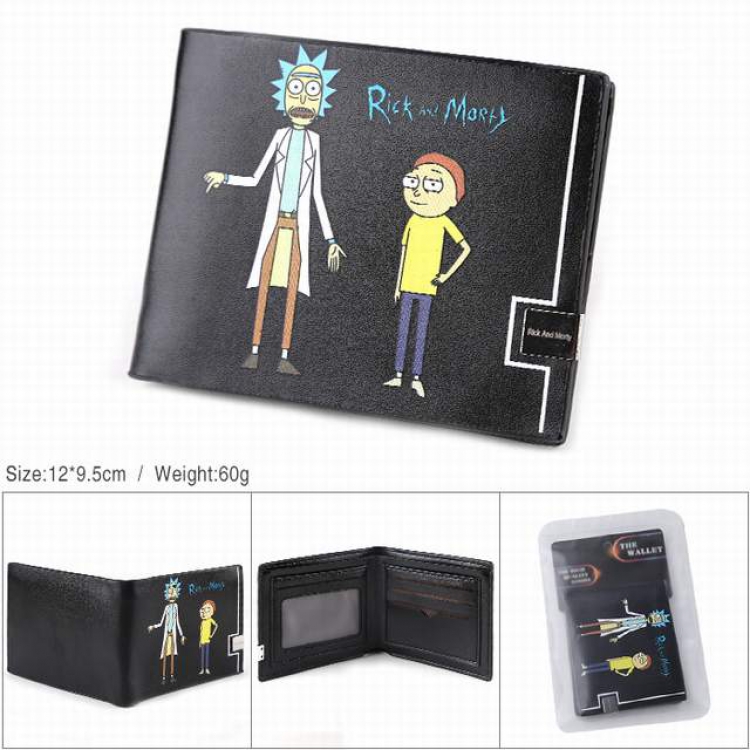 Rick and Morty Cartoon PU full color silk screen two fold short card bag wallet purse 12X9.5CM 60G