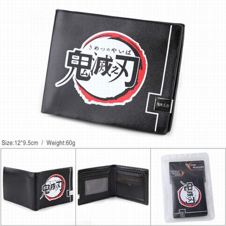 Demon Slayer Kimets PU full color silk screen two fold short card bag wallet purse 12X9.5CM 60G