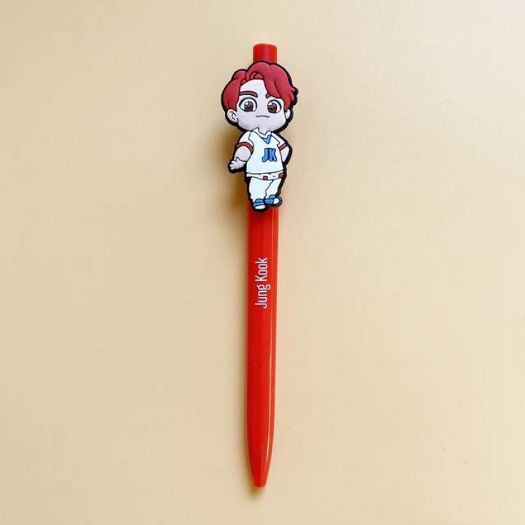 BTS JK Cute cartoon ballpoint pen 0.7MM black refill 14CM about 8G a set price for 5 pcs