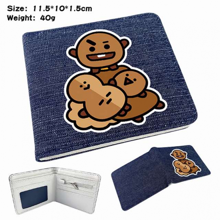BTS Potato Anime Printed denim color picture bi-fold wallet 11.5X10X1.5CM