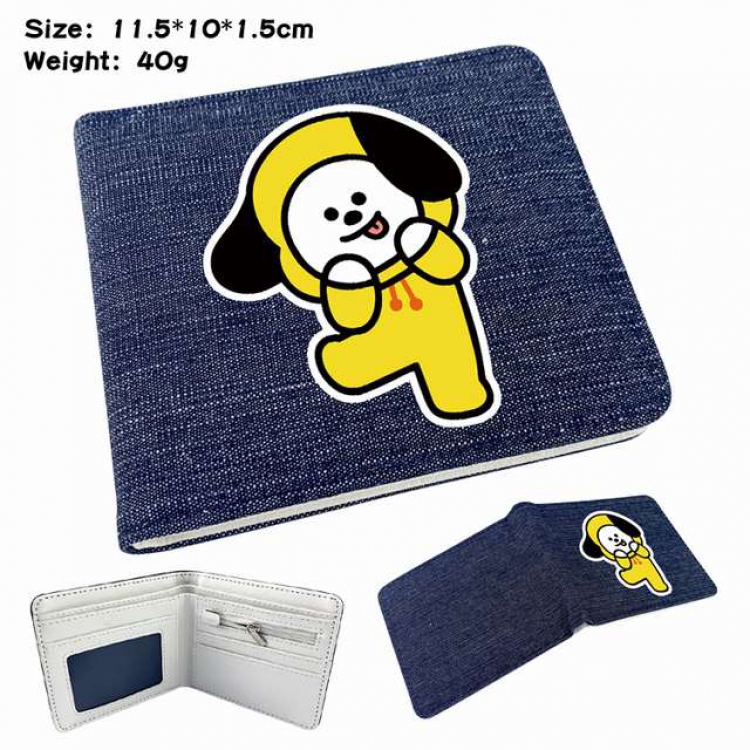 BTS Puppy Anime Printed denim color picture bi-fold wallet 11.5X10X1.5CM