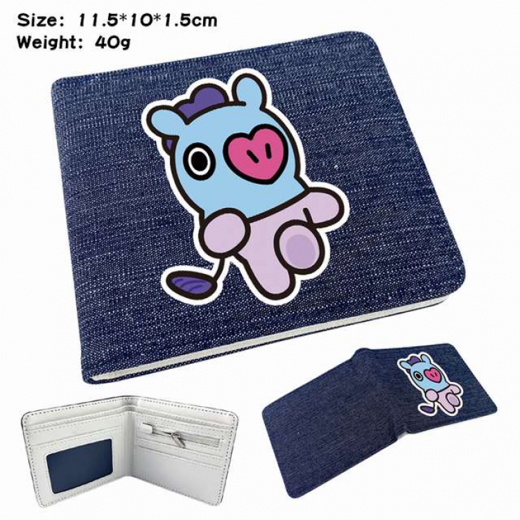 BTS Pony Anime Printed denim color picture bi-fold wallet 11.5X10X1.5CM