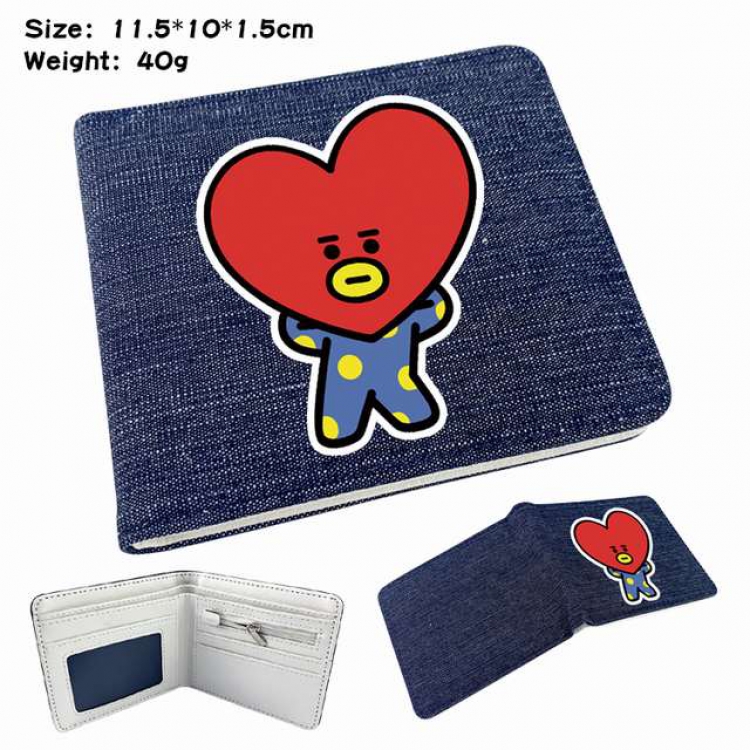 BTS Love Anime Printed denim color picture bi-fold wallet 11.5X10X1.5CM
