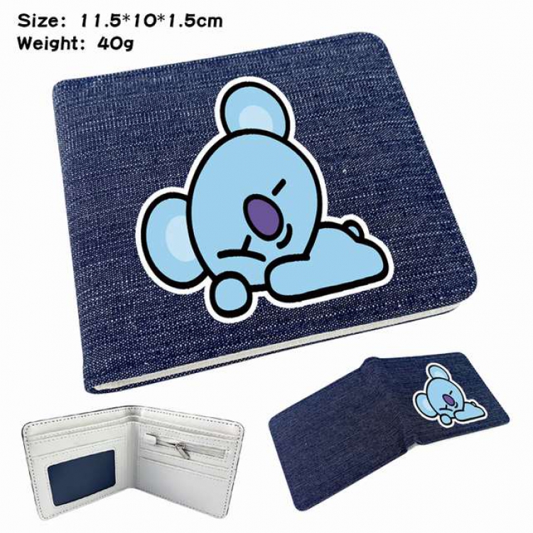 BTS Koala Anime Printed denim color picture bi-fold wallet 11.5X10X1.5CM