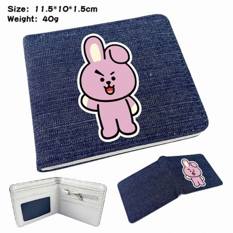 BTS Rabbit Anime Printed denim color picture bi-fold wallet 11.5X10X1.5CM