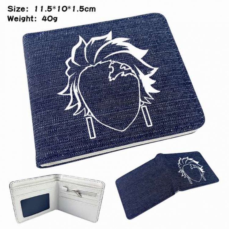 Demon Slayer Kimets Kamado Tanjirou Anime Printed denim color picture bi-fold wallet 11.5X10X1.5CM 40G