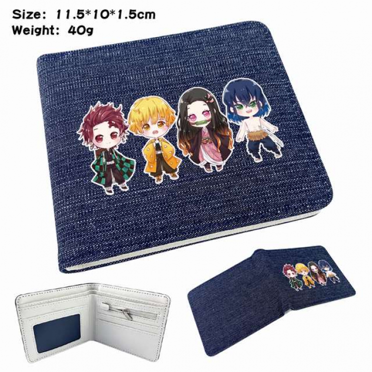 Demon Slayer Kimets Anime Printed denim color picture bi-fold wallet 11.5X10X1.5CM 40G Style F