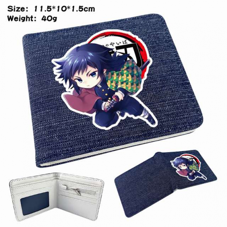 Demon Slayer Kimets Tomioka Giyuu Anime Printed denim color picture bi-fold wallet 11.5X10X1.5CM 40G