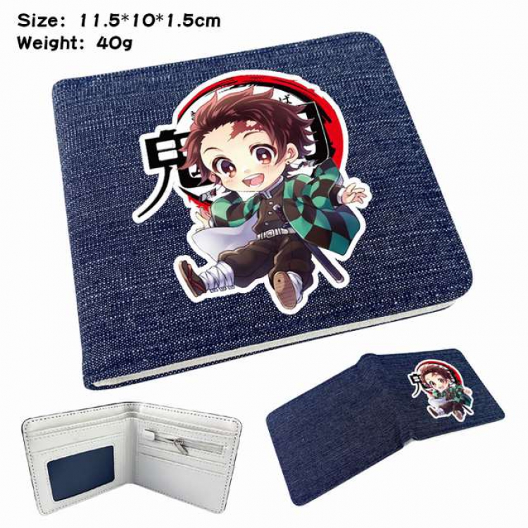 Demon Slayer Kimets Tanjirou Anime Printed denim color picture bi-fold wallet 11.5X10X1.5CM 40G