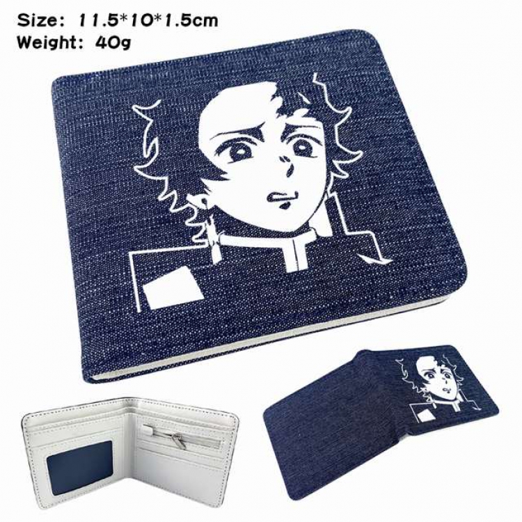 Demon Slayer Kimets Kamado Tanjirou Anime Printed denim color picture bi-fold wallet 11.5X10X1.5CM 40G