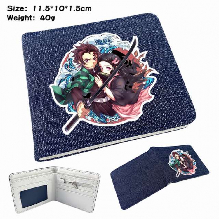 Demon Slayer Kimets Kamado Tanjirou and Kamado Nezuko Anime Printed denim color picture bi-fold wallet 11.5X10X1.5CM 40G