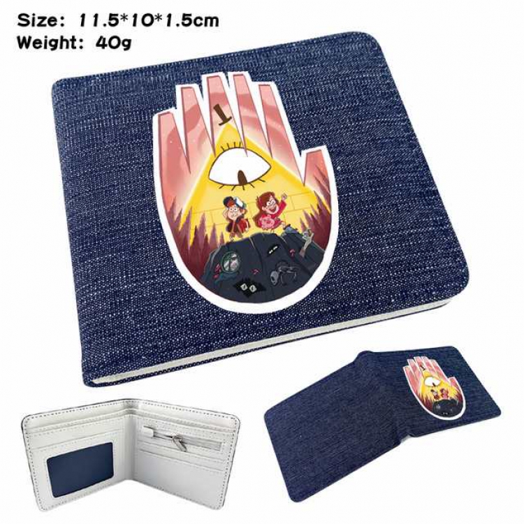 Gravity Falls Anime Printed denim color picture bi-fold wallet 11.5X10X1.5CM 40G