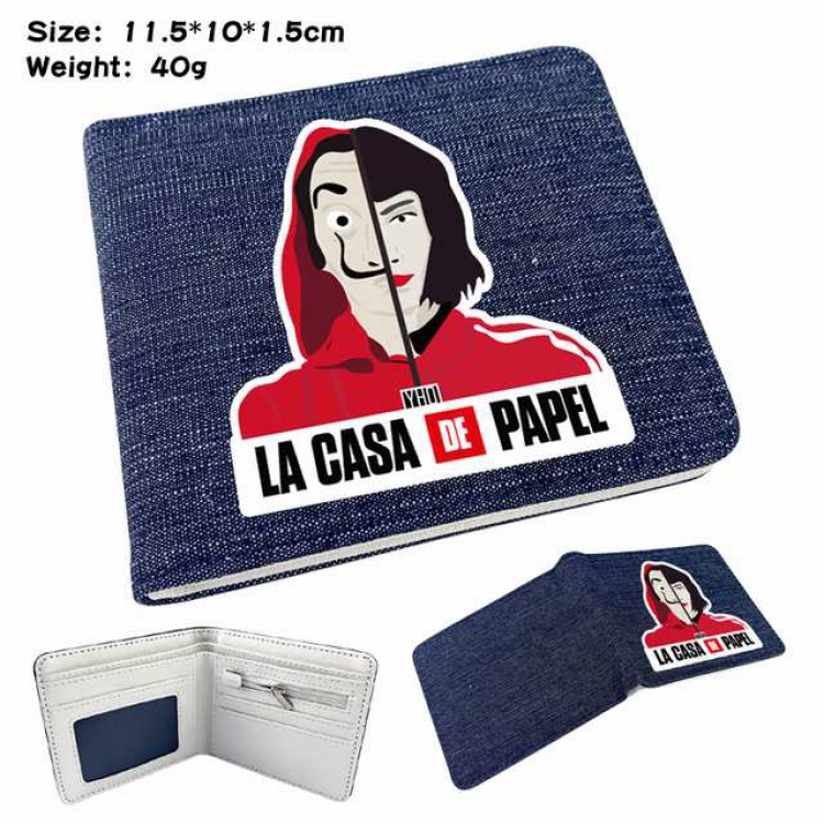 La casa de papel Anime Printed denim color picture bi-fold wallet 11.5X10X1.5CM 40G
