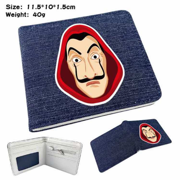 La casa de papel Anime Printed denim color picture bi-fold wallet 11.5X10X1.5CM 40G