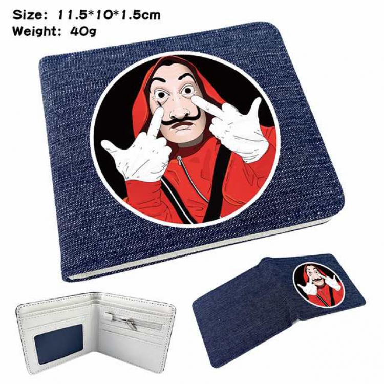 La casa de papel Anime Printed denim color picture bi-fold wallet 11.5X10X1.5CM 40G