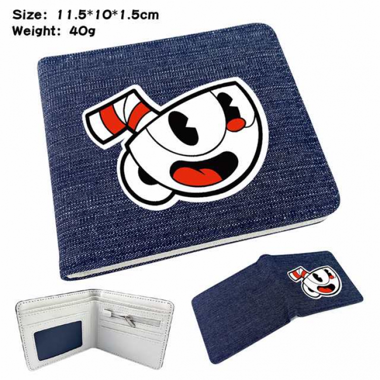 Cuphead Anime Printed denim color picture bi-fold wallet 11.5X10X1.5CM 40G
