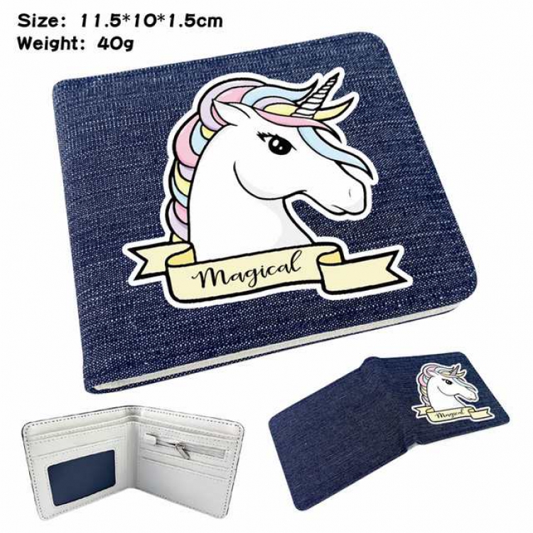 Unicorn Anime Printed denim color picture bi-fold wallet 11.5X10X1.5CM 40G