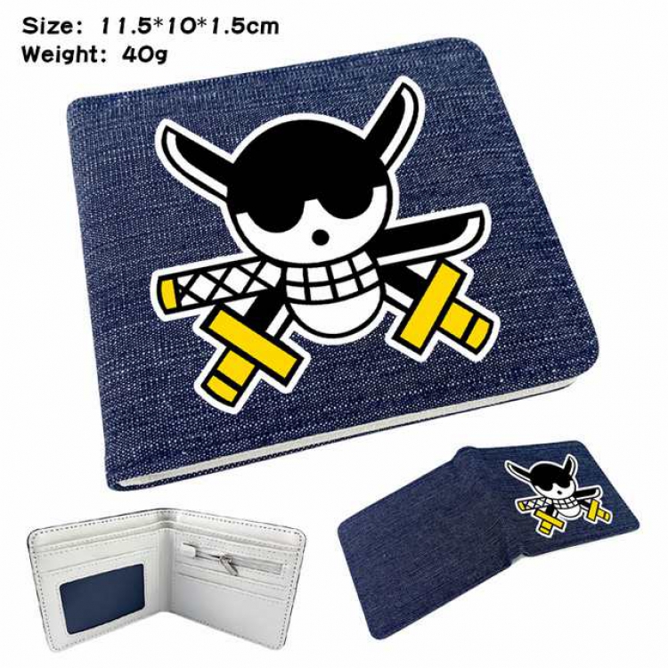 One Piece Roronoa Zoro Anime Printed denim color picture bi-fold wallet 11.5X10X1.5CM 40G