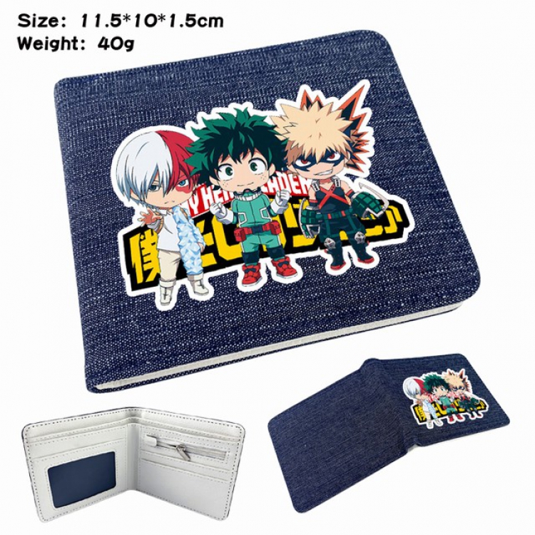 My Hero Academia Anime Printed denim color picture bi-fold wallet 11.5X10X1.5CM 40G