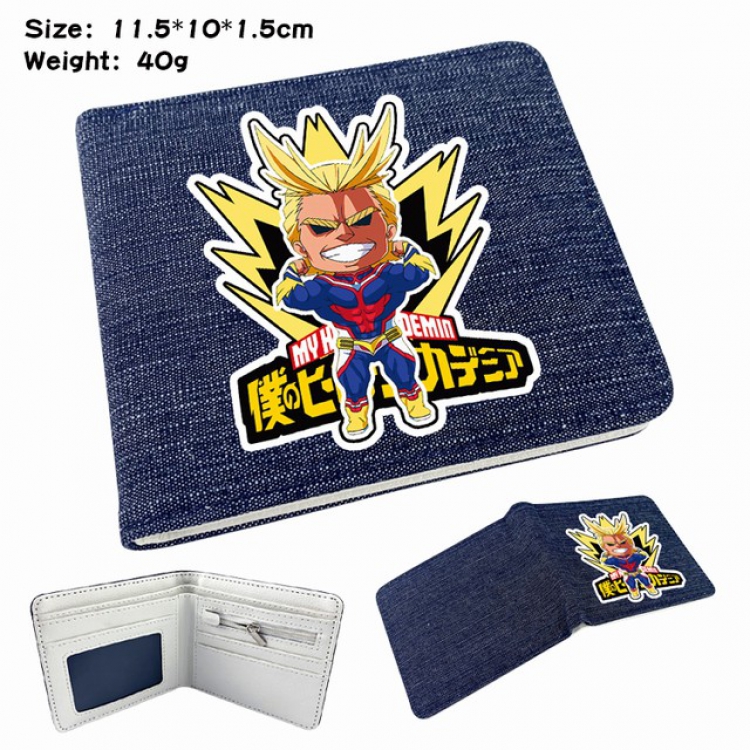 My Hero Academia Anime Printed denim color picture bi-fold wallet 11.5X10X1.5CM 40G