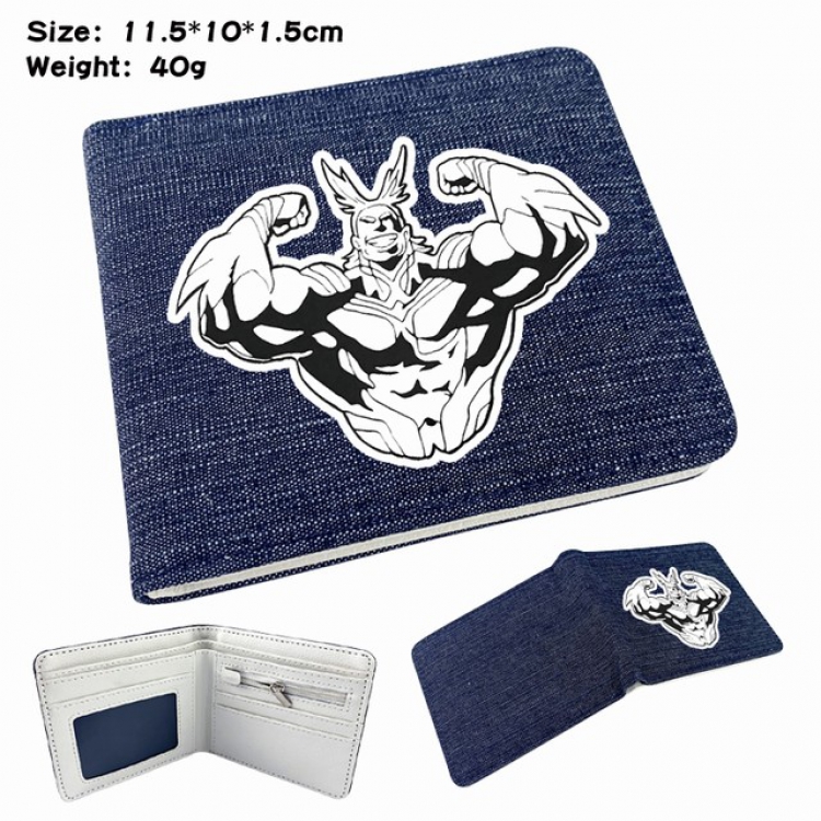My Hero Academia Anime Printed denim color picture bi-fold wallet 11.5X10X1.5CM 40G
