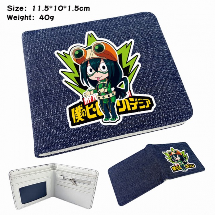 My Hero Academia Asui Tsuyu Anime Printed denim color picture bi-fold wallet 11.5X10X1.5CM 40G