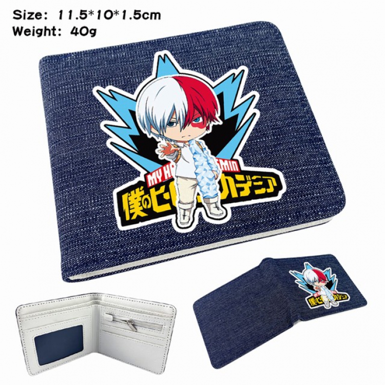 My Hero Academia Todoroki Shouto Anime Printed denim color picture bi-fold wallet 11.5X10X1.5CM 40G