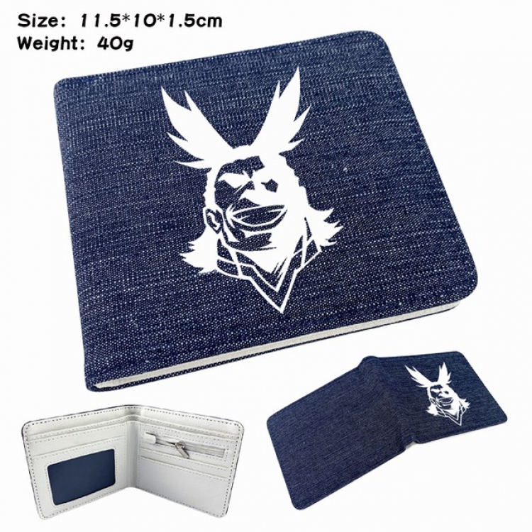 My Hero Academia Anime Printed denim color picture bi-fold wallet 11.5X10X1.5CM 40G