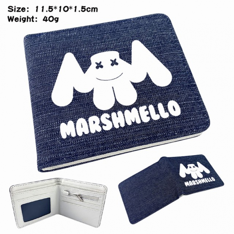 Marshmello Anime Printed denim color picture bi-fold wallet 11.5X10X1.5CM 40G