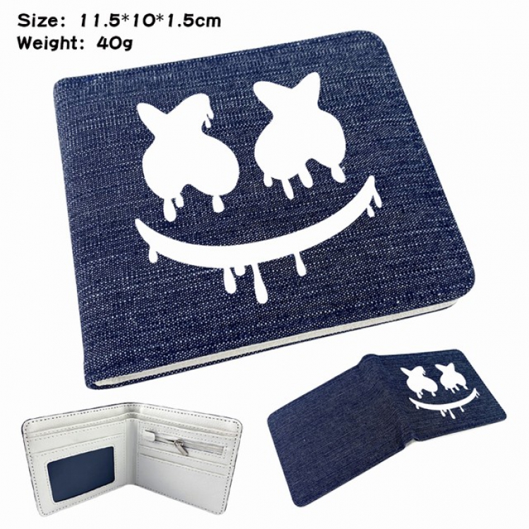 Marshmello Anime Printed denim color picture bi-fold wallet 11.5X10X1.5CM 40G