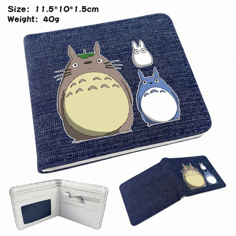 Totoro Anime Printed denim color picture bi-fold wallet 11.5X10X1.5CM 40G