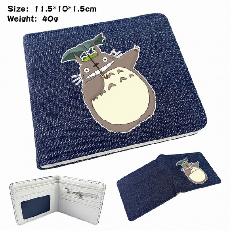 Totoro Anime Printed denim color picture bi-fold wallet 11.5X10X1.5CM 40G