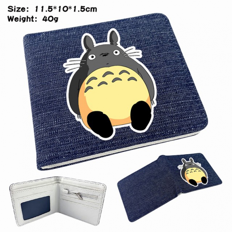 Totoro Anime Printed denim color picture bi-fold wallet 11.5X10X1.5CM 40G