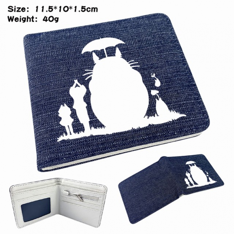 Totoro Anime Printed denim color picture bi-fold wallet 11.5X10X1.5CM 40G