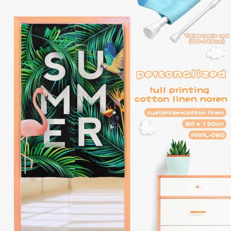 Cotton and linen color printing curtain Adjustable telescopic rod 80X120CM MAML080