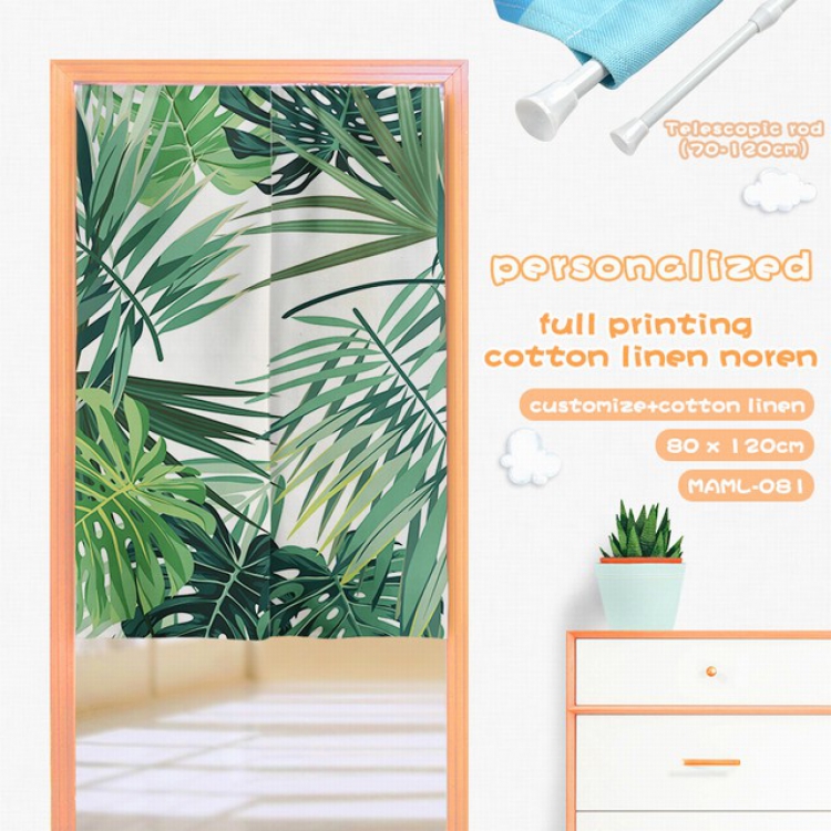 Cotton and linen color printing curtain Adjustable telescopic rod 80X120CM MAML081